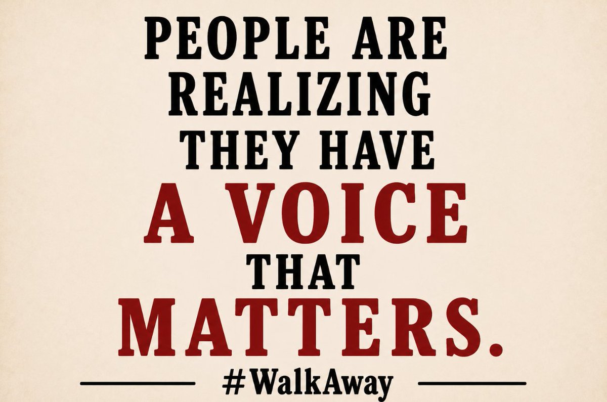 RealWalkAway's tweet photo. People are realizing they have a voice that matters.

Every conversation and every choice reminds us that real change begins with people who are willing to speak up.

#WalkAway https://t.co/VT2s3eeX1g