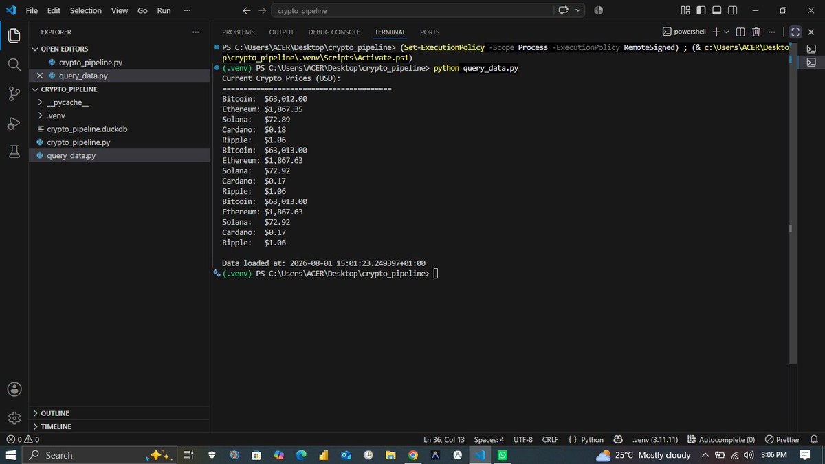 HassanRa_'s tweet photo. It’s been a while since I’ve gotten my hands dirty with end-to-end data pipelines and financial analysis. To sharpen the saw, I’m building a real-time data pipeline using live market data—from extraction and transformation all the way to visualization. There’s no better way to https://t.co/TFSzxHNgGZ