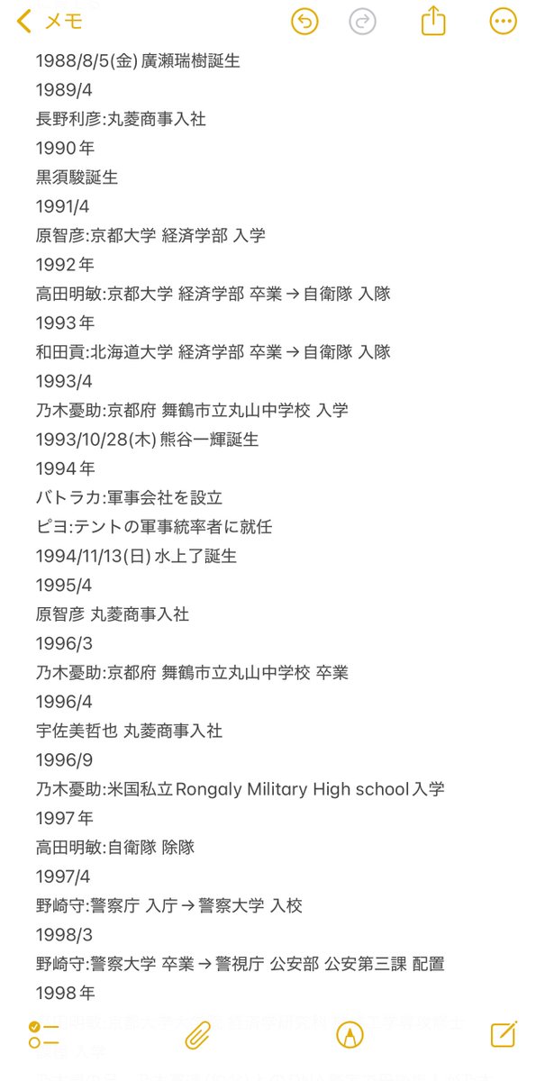 kiansyo's tweet photo. #VIVANT 時系列年表 Rev.1

【願望】
新庄浩太郎はテント潜入捜査官(公安ゼロ課で且つ別班)
野崎守は少なくても公安ゼロ課
黒須駿は1990年ではなく1988年生まれ
長野利彦専務は別班

黒須駿の剽軽、乃木憂助の頼りない表の顔を考えたら、まさかの公安鈴木も別班説ある？いやあ長野派です。 https://t.co/nM5z3z9FbG