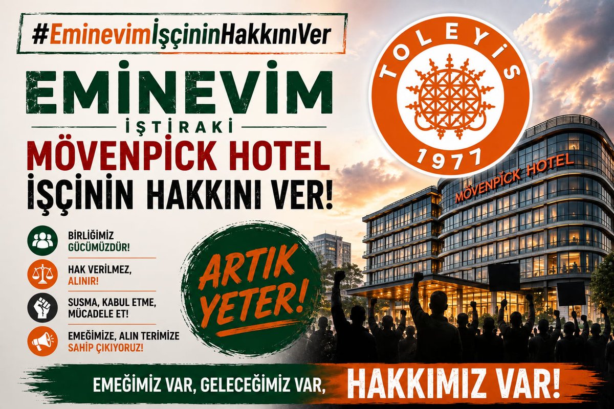 Toleyis1977's tweet photo. Emeğin karşılığı gecikmemeli. TOLEYİS üyesi Mövenpick Hotel emekçilerinin Toplu İş Sözleşmesi iyi niyet ve uzlaşıyla bir an önce sonuçlansın. İş barışı herkes için kazançtır.

#EminEvimİşçininHakkınıVer
@eminevim @EminevimInsaat @MovenpickAsia https://t.co/080Dy7fobs