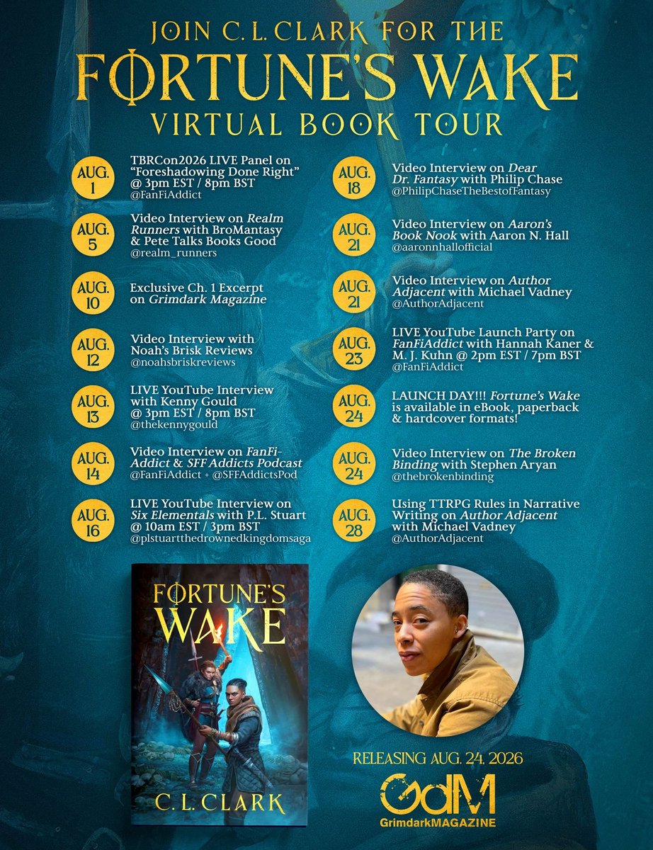 C_L_Clark's tweet photo. For all interested parties! Going on virtual tour plus a select couple of in person stops for my August novella, Fortune’s Wake,
aka Bad moms and Butch Mentors
aka CL Clark x The Witcher

More info at the link in bio! https://t.co/JVeTNpaXt5