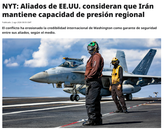 ActualidadRT's tweet photo. 🇺🇸❗️A casi seis meses de la guerra contra Irán, crece la preocupación entre aliados de EE.UU. por una posible DERROTA ESTRATÉGICA del país https://t.co/quyxtW3qtP