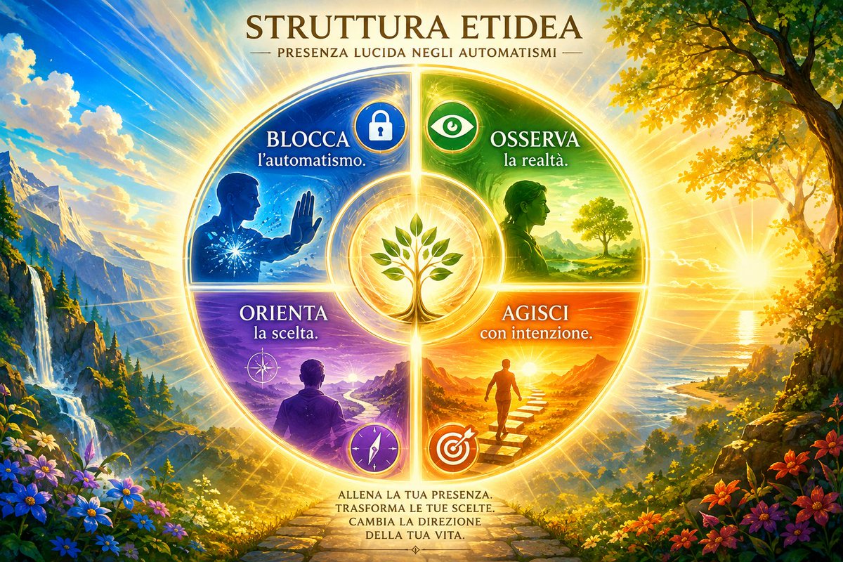 sntinteggiature's tweet photo. Struttura Etidea 

Ogni volta che la vita proverà a decidere al posto tuo, avrai uno strumento per riprendere in mano la scelta

“Stop. Osservo. Scelgo.”
Tre parole che trasformano la teoria in atto. Il ciclo di verifica

#amore
#etidea
#musica #libri 
#IA https://t.co/qgdfpNSKvC