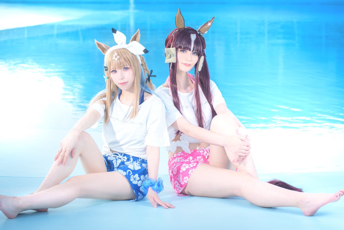pnkypai's tweet photo. 🐴娘　cos アイララ🩵🩷

走れ夏の方へ！☀️🏖️

📷@simauma_game

＃ウマ娘になってしまいました https://t.co/FHYDAgwKkY