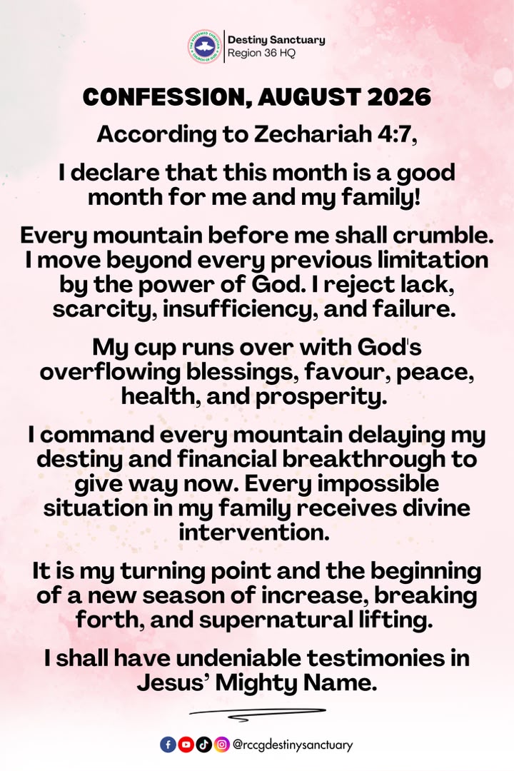 rccgdestiny's tweet photo. CONFESSION FOR AUGUST 2026
 Zechariah 4:7, https://t.co/yCyeI4Oaki