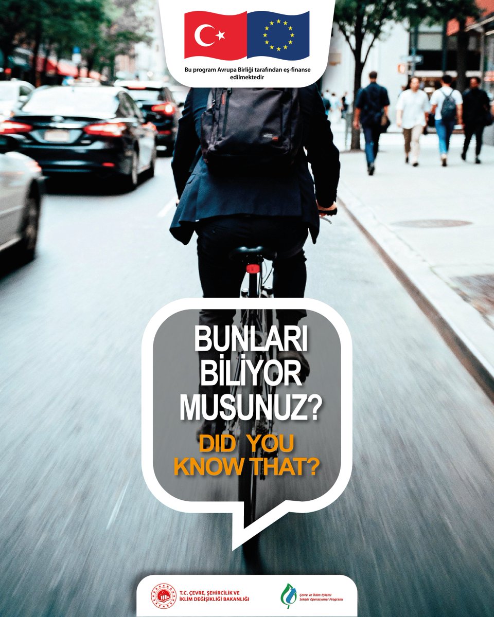 ipacevre's tweet photo. Biliyor muydunuz? 🚶🚲
Kısa mesafelerde yürümek veya bisiklet kullanmak, karbon emisyonlarının azaltılmasına katkı sağlayabilecek en basit günlük tercihler arasında yer alır.
Bu ulaşım seçenekleri yalnızca çevreyi desteklemekle kalmaz; daha temiz hava, daha sessiz şehirler ve daha sağlıklı yaşam alışkanlıklarının yaygınlaşmasına da katkıda bulunur.
Her küçük tercih, daha sürdürülebilir şehirler için atılmış önemli bir adımdır. 🌱
#BiliyorMuydunuz #SürdürülebilirUlaşım #TemizHava
---
Did You Know? 🚶🚲
Choosing to walk or cycle for short trips is one of the simplest everyday actions that can help reduce carbon emissions.
These travel choices not only benefit the environment but also contribute to cleaner air, quieter cities and healthier lifestyles.
Every small choice is a meaningful step towards more sustainable cities. 🌱
#DidYouKnow  #CleanAir

@csbgovtr 
@EUDelegationTur 
@ABBaskanligi