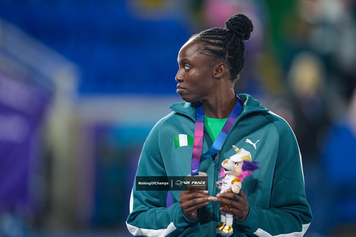 MakingOfChamps's tweet photo. This is the first time Ruth Usoro is winning a Commonwealth Games medal, and it meant a lot to her finishing on the podium. 

Usoro was a late replacement for Ese Brume in the women's Long Jump, and she justified her inclusion in the Nigerian team, finishing with a 🥈medal. https://t.co/Xp9Jm0mjuC