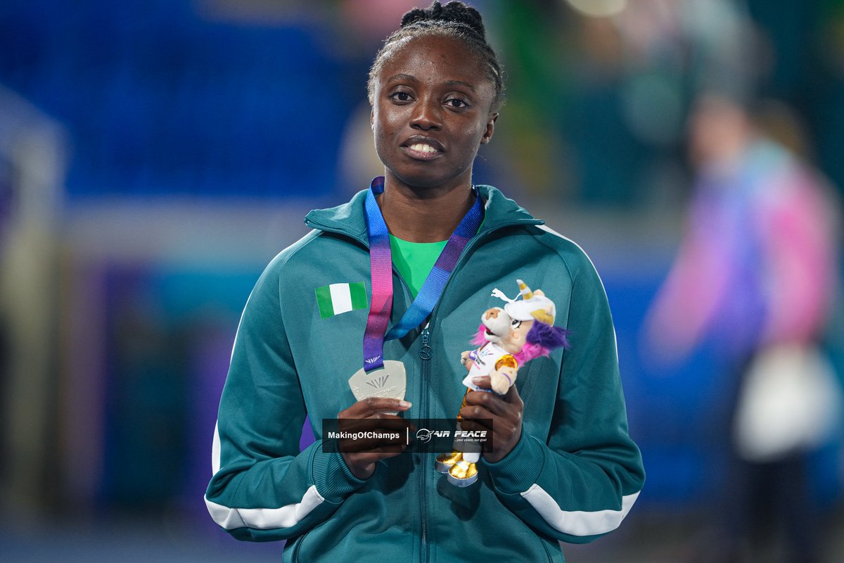 MakingOfChamps's tweet photo. This is the first time Ruth Usoro is winning a Commonwealth Games medal, and it meant a lot to her finishing on the podium. 

Usoro was a late replacement for Ese Brume in the women's Long Jump, and she justified her inclusion in the Nigerian team, finishing with a 🥈medal. https://t.co/Xp9Jm0mjuC