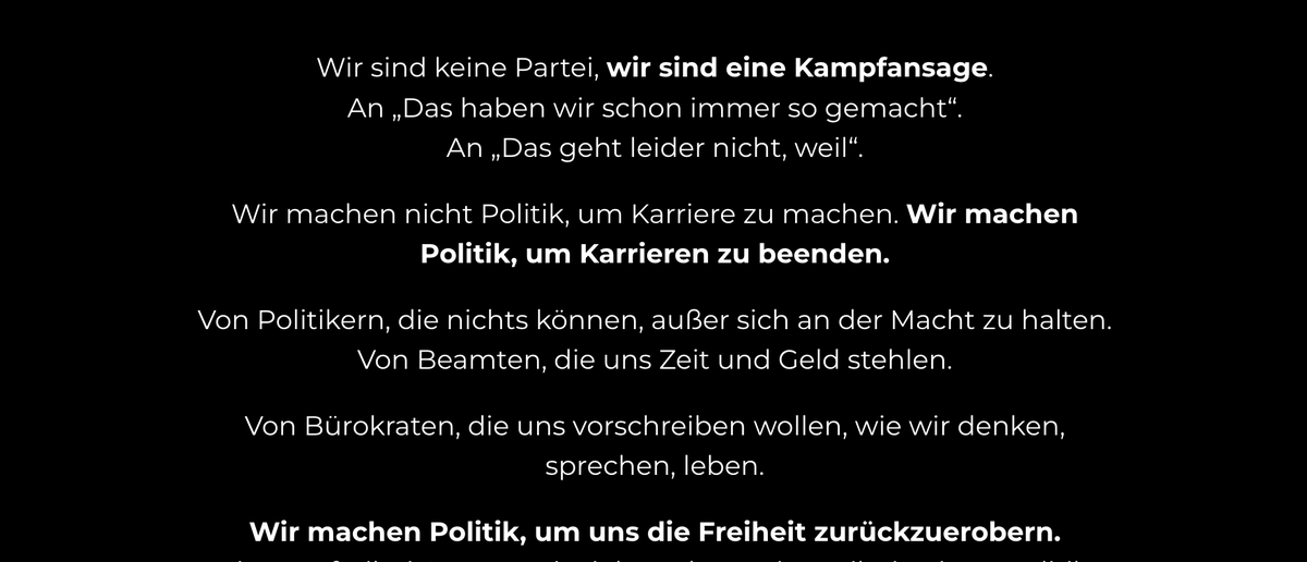 JoanaCotar's tweet photo. Wie sichern sich die Altparteien die Macht?
Indem Sie auch noch die irrsten Koalitionen bilden.

Was nutzt ihnen dabei?
Dass es mehrere linke Parteien gibt, mit denen sie die Mehrheiten bilden können.

Wie sieht es auf der anderen Seite aus?
EINE rechte Partei in den Parlamenten. 

Die absolute Mehrheit wird es im Bund damit nie geben, die Zeiten sind vorbei. Selbst in Sachsen-Anhalt könnte taktisches Wählen die Alleinregierung verhindern. Damit werden echte Veränderungen und ein echter Richtungswechsel in unserem Land unmöglich.

Die Lösung?
Es müssen mehrere NICHT LINKE Parteien in die Parlamente. Um die nötigen Koalitionen zu bilden oder auch einfach nur, um zusammenzuarbeiten - da, wo es Sinn macht.

Das Argument, eine kleine, neue Partei nimmt Stimmen weg, läuft daher in die falsche Richtung. Sie BRINGT nötige Stimmen für die Regierung und damit für echte Veränderungen.

Es ist kein Geheimnis, dass ich für mehr Freiheit und sehr viel weniger Staat stehe. Dass ich mir gern die Kettensäge (und den Rasenmäher) von Milei ausleihen möchte, um damit durch Berlin zu fegen. Denn er macht den Anfang, den wir brauchen.

Neben einer rechten Partei, brauchen wir also eine RADIKAL freiheitliche Partei in den Parlamenten. 

Und NEIN, das ist NICHT die FDP. Das hat sie mit der Euro-Debatte um Schäffler und vor allem unter der Ampel mehr als bewiesen. Lasst Euch nicht wieder an der Nase herumführen.

Eine freiheitliche Partei korrigiert die Rechte dort, wo es nötig ist (man stimmt weder für die biometrische Gesichtserkennung, noch für Polizeigesetze, die Einbrüche in Wohnungen ermöglichen, um den Staatstrojaner auf PC s zu spielen - looking at you AfD). 

In Kombination könnte eine Zusammenarbeit aus echter Freiheit und gesundem Menschenverstand die Wende bringen.

All das einfach mal wirken lassen und dann in MeckPomm die richtige Wahl treffen. Eine davon könnte das Team Freiheit sein. 

https://t.co/1q5dyypAEQ