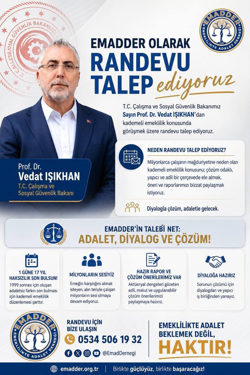bahadirari1979's tweet photo. Sosyal güvenlikte adalet yoksa huzur da olmaz!
Fazla prim ödeyen cezalandırılamaz!
Az prim ödeyenin avantajı kaldırılmalıdır!
Kademeli emeklilik hakkımızdır!
@EmadDernegi

#KademeKanunuÇıksın https://t.co/SAcKX8uzgA