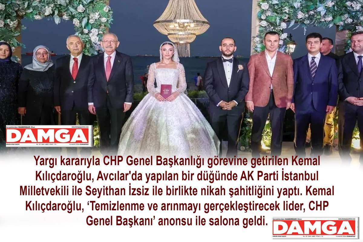 haberdarcomtr's tweet photo. Yargı kararıyla CHP Genel Başkanlığı görevine getirilen Kemal Kılıçdaroğlu, Avcılar'da yapılan bir düğünde AK Parti İstanbul Milletvekili ile Seyithan İzsiz ile birlikte nikah şahitliğini yaptı. Kemal Kılıçdaroğlu, ‘Temizlenme ve arınmayı gerçekleştirecek lider, CHP Genel Başkanı’ anonsu ile salona geldi. 
@MehmetMertTv  @herkesicinCHP