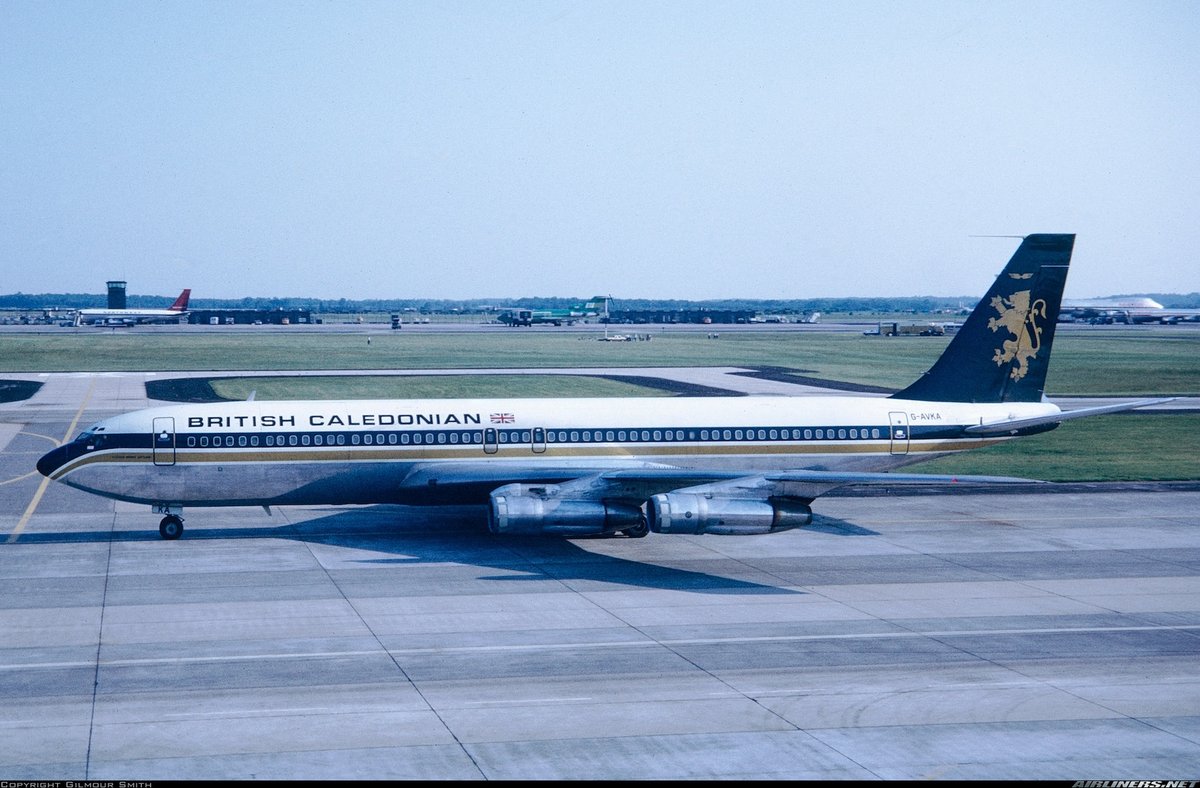 n194at's tweet photo. British Caledonian Airways 
Boeing 707-399C G-AVKA 
IAD/KIAD Washington Dulles Intl Airport
June 3, 1972
Photo credit Gilmour Smith 
#AvGeek #Aviation #Airline #AvGeeks #Boeing #B707 #Dulles #IAD @Dulles_Airport #BCAL 🇬🇧 https://t.co/rfIupYh7PQ