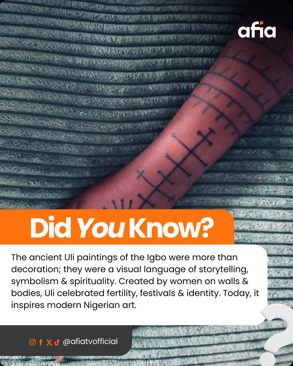 AfiaTvOfficial's tweet photo. Uli is more than an ancient art form, it is a living archive of Igbo identity, philosophy, and memory.

Here is how Igbo women created a timeless visual language that continues to shape modern African art: A Thread https://t.co/jRWcjy8Fjg