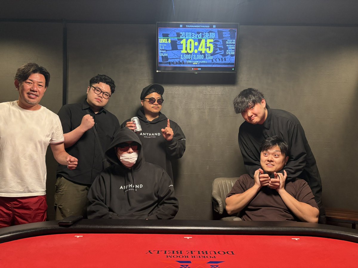 doublebelly_NLH's tweet photo. 2026.8.2(日)
⚔️苫闘3rd 決勝⚔️

🏆優勝――スココイ王国
監督:サンセイ
選手:SAEKI、tokipay、たきち

リーグ優勝、そして決勝も制覇。
スココイ王国、完全制覇。

おめでとうございます。

ご参加いただいた全チーム、関係者の皆様、ありがとうございました🙇

#苫闘 #ポーカー #苫小牧 https://t.co/ha9T2z5vmN