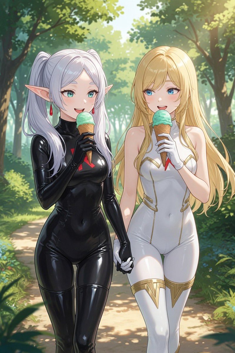 Elfbiitch's tweet photo. * @PokeslutLuxana  and me on a stroll through the park, holding hands and eat ice* https://t.co/qF2XwJFC5J