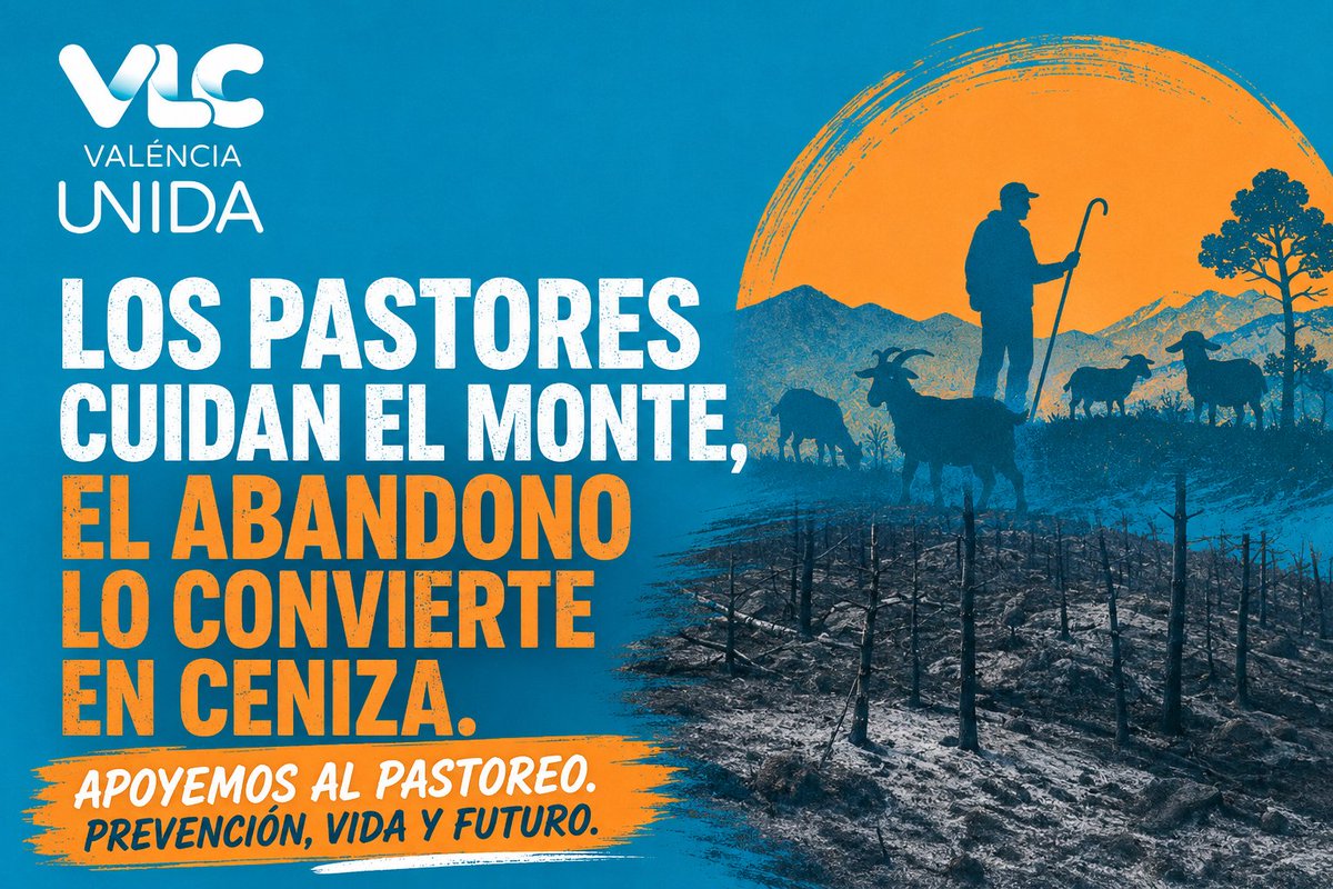valencia_unida's tweet photo. 💙💛❤️Els #pastors duen anys avisant. Ningú va escoltar. Ara el #mont ardix, els corrals són cendra i alguns seguixen parlant de "cambi climatic" mentres abandonen la gestió forestal. Sense pastors no hi ha #ganado i sense ganado el mont no es neteja.
❤️💛❤️Los #pastores llevan años avisando. Nadie escuchó. Ahora el #monte arde, los corrales son ceniza y algunos siguen hablando de "#cambioclimático" mientras abandonan la gestión forestal. Sin pastores no hay ganado y sin ganado el monte no se limpia.
https://t.co/bfWd7xjvw4
#comunitatvalenciana #incendis #incendios #Espadà