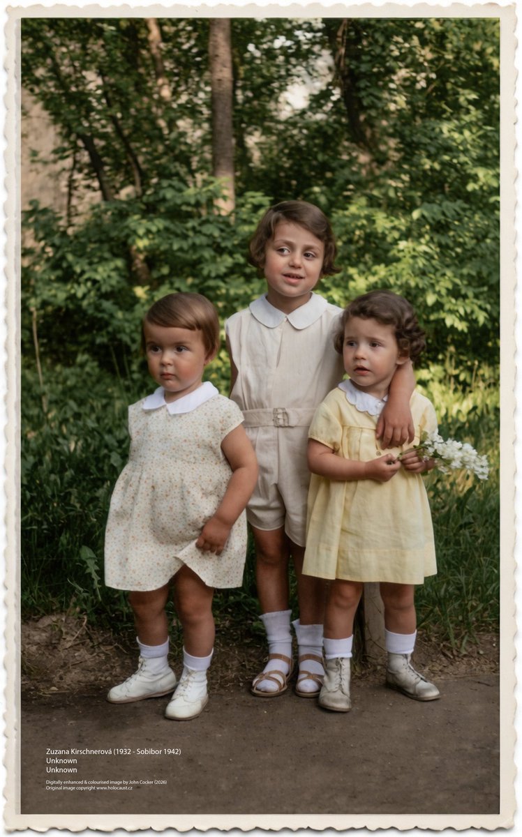 joecocker15's tweet photo. On this day in 1932, a Czech Jewish girl was born. On the 4 Apr 1942 she was deported to Theresienstadt with her mother and brother (8) and on the 9 May 1942 to Sobibór where they were likely murdered on arrival. Her name was Zuzana Kirschnerová

Please support @Sticht_Sobibor https://t.co/rE5JRs82pG