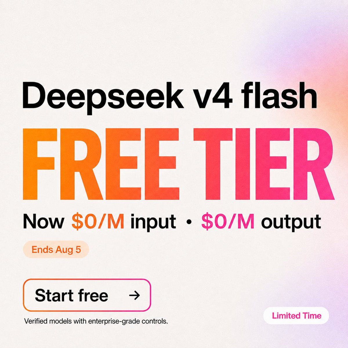 apiarcai's tweet photo. Deepseek V4 Flash Free Tier is officially live on APIArc.