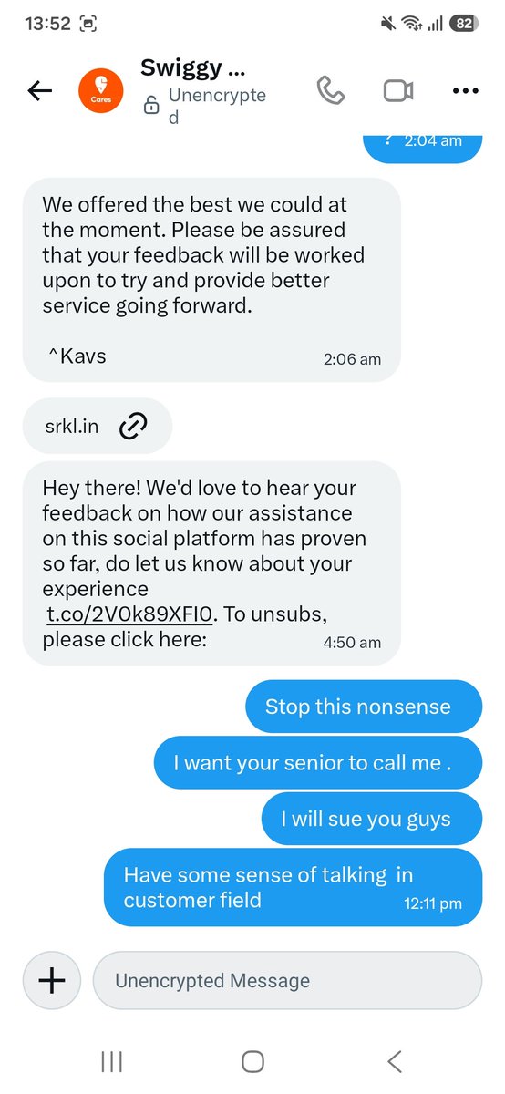 Shanaya652's tweet photo. @SwiggyCares U guys habe any sense of talking? Coupon was assured but I asked for refund they r texting this ? Misbehaving attitude https://t.co/JzfP0A6liQ