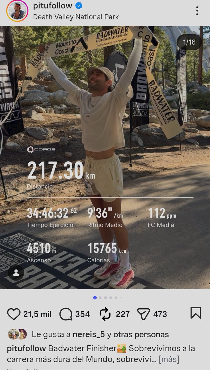 xavi_runner's tweet photo. El Mundo que nos ha tocado vivir:
- Una mujer valenciana bate el récord de la carrera más dura del mundo, Badwater 217 kms a más de 55° en 21 horas y tiene 900♥️.

- Un influencer hace la misma carrera, tardando 13 horas más!! Y tiene 21k♥️...
La gente se equivoca de referentes https://t.co/GllCe7Xsjs