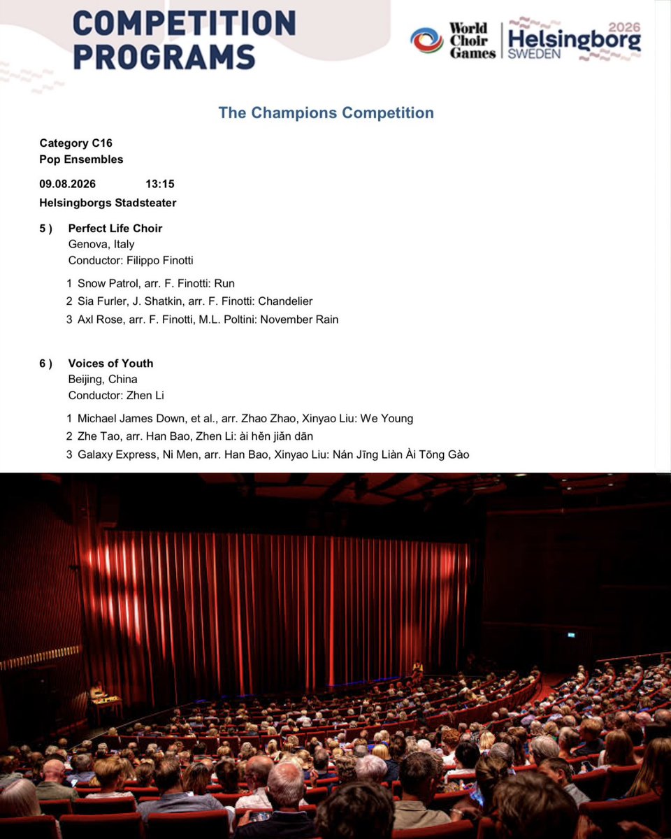 chenleveerse's tweet photo. the competition schedule is finally out! 🩵

voices of youth will be competing in the C16 (pop ensembles) category on:

🗓️ august 9, 2026
🕐 13.15 CEST (sweden time)
📍 helsingborgs stadsteater

they’ll be performing three songs:
1.  we young
2. love is simple.
3. nanjing love bulletin.

wishing chenle and the entire voices of youth team the best of luck 🥹🫶🏻

#천러 #チョンロ #钟辰乐 #辰乐 #CHENLE
#CHENLE_VoicesOfYouth #超燃青春的合唱