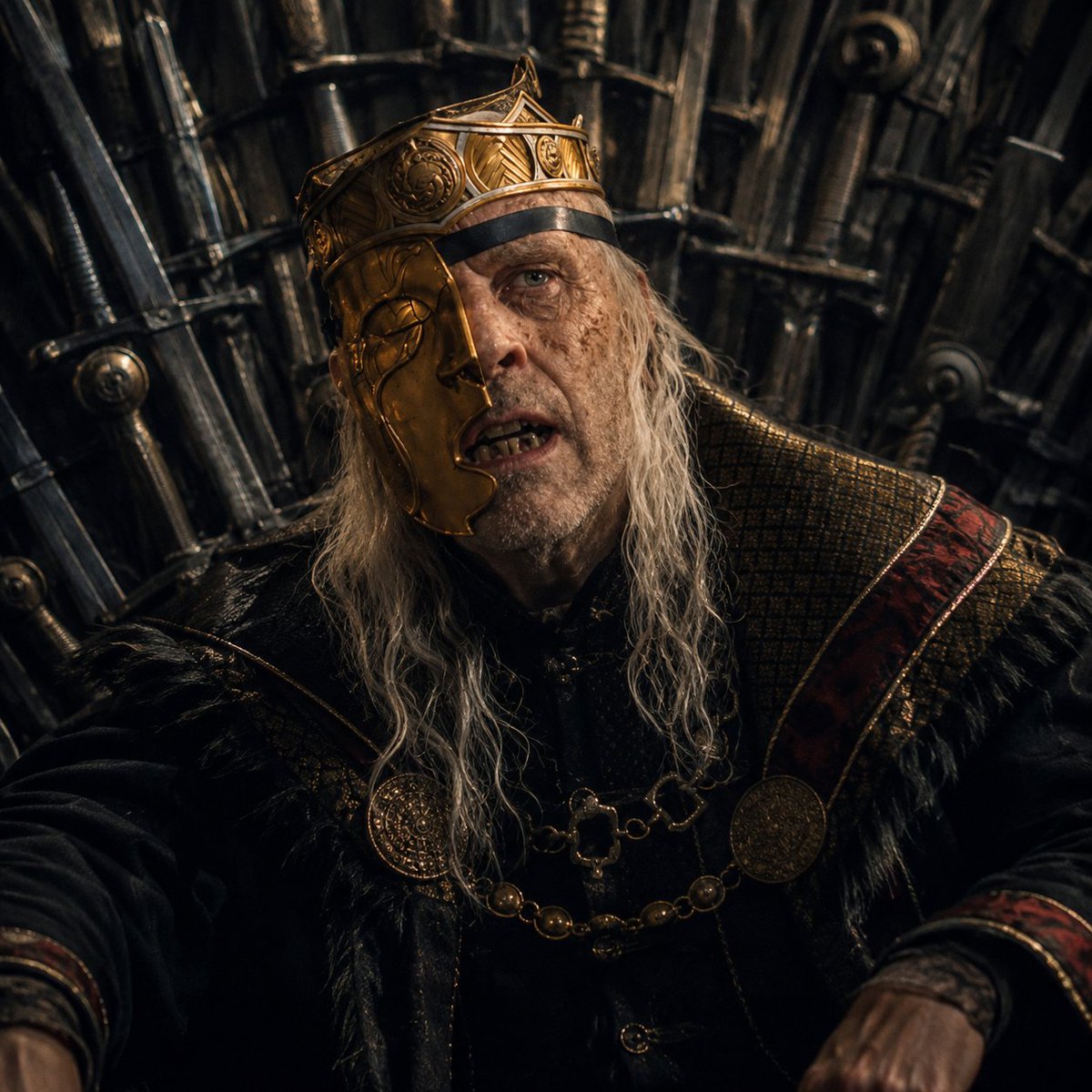 Samthrilzz's tweet photo. Rejected the richest house in Westeros, the largest navy, AND Vhagar... all because Otto sent his daughter into his room late at night with a book. Worst political mind in Westeros history https://t.co/erGEwcu6bA