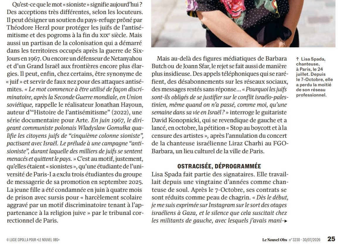 Fabien_Mikol's tweet photo. "J’ai été aussitôt cyberharcelée, insultée, sommée de m’expliquer, de montrer patte blanche. Si je ne prononçais pas le mot “génocide” ou “antisioniste”, je devenais une mauvaise juive à bannir".
Article du Nouvel Obs sur le boycott à bas bruit des artistes juifs moins célèbres. https://t.co/FbEjKXhzWM