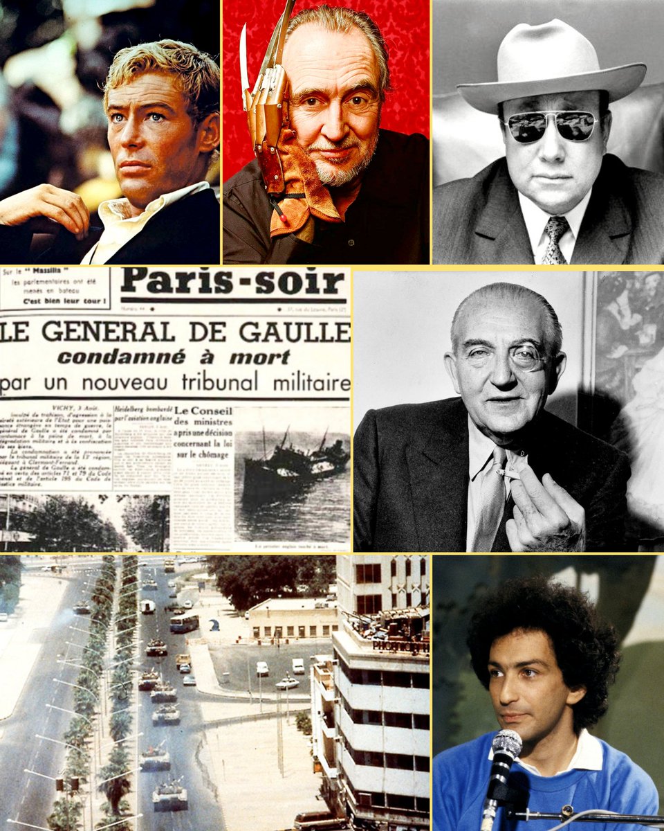 Roi_Leodagan's tweet photo. #02Aout 🌤
1932. Naissance de Peter O'TOOLE 🎬
1939. Naissance de Wes CRAVEN 🎬
1940. Vichy condamne le général DE GAULLE à mort ⚡
1973. Décès de J Pierre MELVILLE 🎬
1976. Décès de Fritz LANG 🎬
1990. L'Irak envahit le Koweït ⚡
1992. Décès de Michel BERGER ⚡
#K0208SA 1/2 https://t.co/T2wh6nsVdT