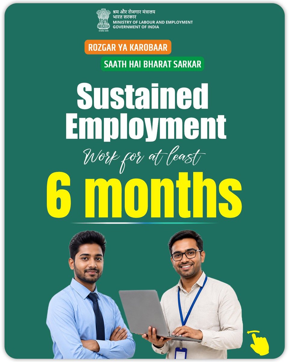 LabourMinistry's tweet photo. Pradhan Mantri Viksit Bharat Rozgar Yojana is driving formal job creation by incentivizing first-time employees and employers for every additional hire.

By promoting formal employment and strengthening social security coverage, the scheme is building a stronger and a future https://t.co/n5SdT4R393