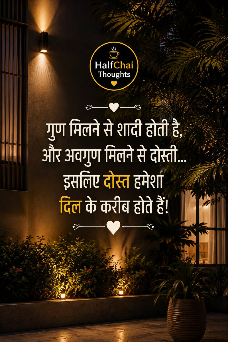HalfChaiThought's tweet photo. दोस्ती वही...
जो आपकी कमियों के साथ भी
आपका साथ निभाए। ❤️🤝

#HalfChaiThoughts #Friendship #TrueFriendship #Dosti #HeartTouching  #BestFriends #FriendshipForever  #Yaari https://t.co/bSflxkdtAG