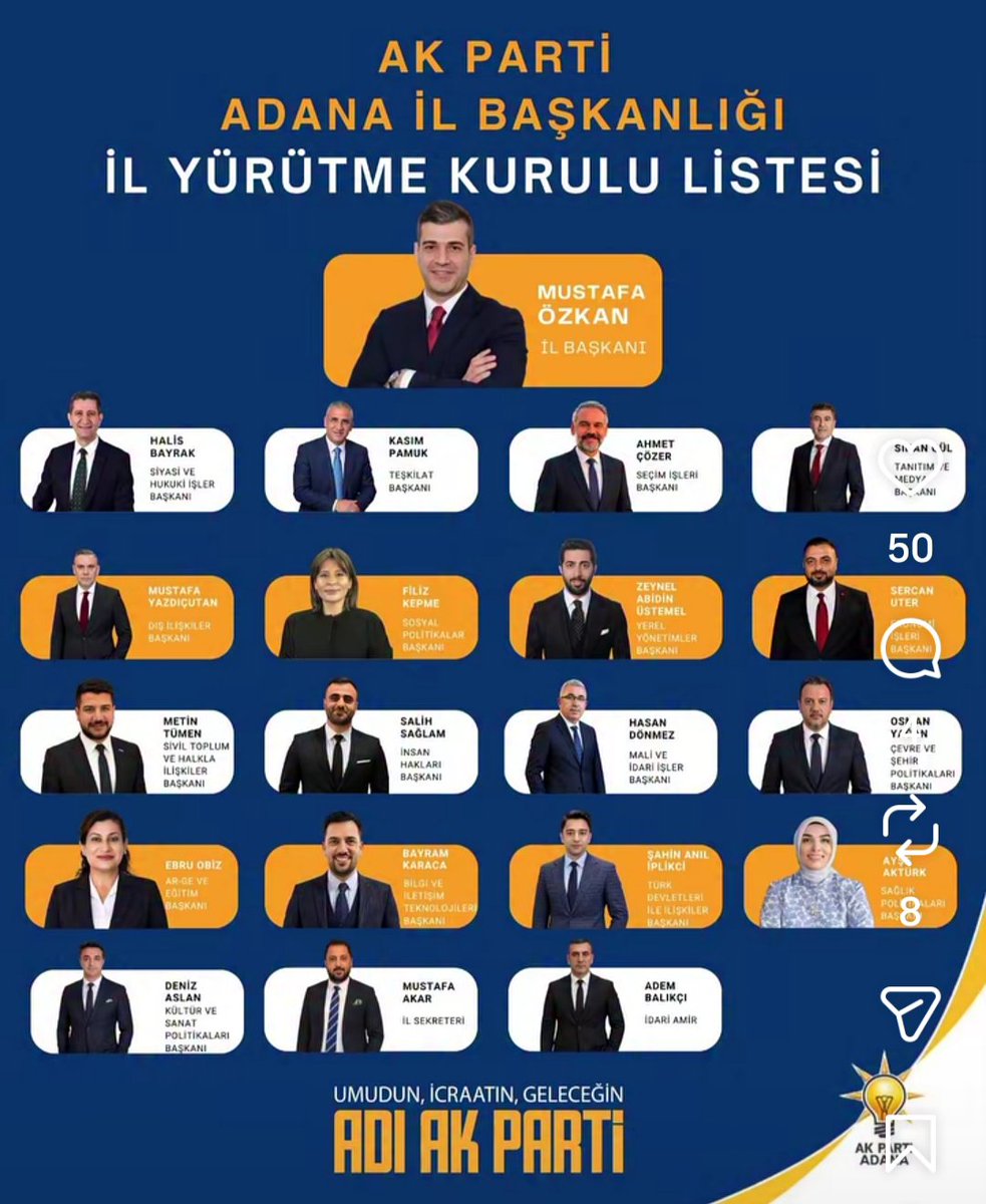 BasdanMediha's tweet photo. Ak Parti Adana İl Başkanı @avmustafaozkan Başkanlığında  Yürütme ve Yönetim Kurulunda görev alacak tüm kardeşlerime görevlerinde başarılar dilerim .

Yürütme ve Yönetim Kurulunun Adana'mıza ve Teşkilatımıza hayırlar getirmesini temenni ediyorum. https://t.co/yQySMaQnNK