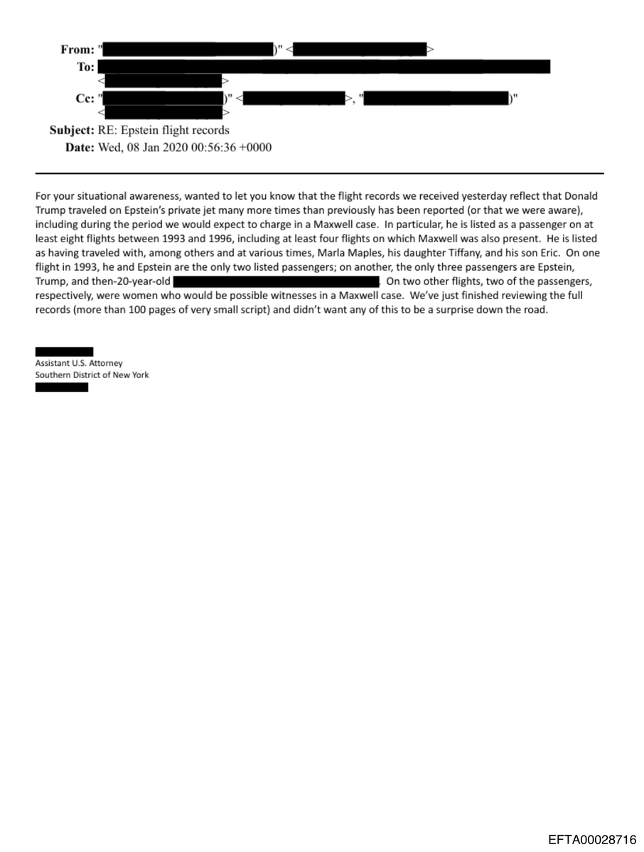 epsteinsearchin's tweet photo. Donald Trump is listed on at least eight Epstein flights, 1993 to 1996, four with Ghislaine Maxwell aboard.

An SDNY prosecutor, January 8, 2020: they fall inside "the period we would expect to charge in a Maxwell case."

On one 1993 flight, only Epstein and Trump. https://t.co/9irCy26unB