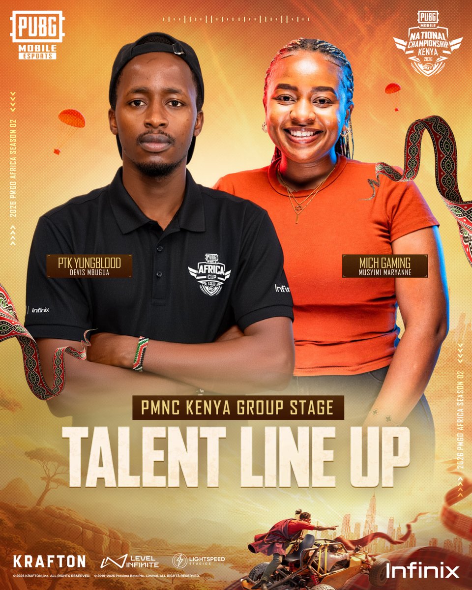 PUBGMOBILE_AF's tweet photo. Meet the voices of the PMNC Kenya Group Stage! 🎙️🇰🇪

The talent lineup is ready to bring you every fight, every clutch and every moment from the battleground.

Get ready for the action as Kenya’s top teams continue their road through PMGO Africa Season 02. 🔥 

#PUBGMOBILEEsports 
#PUBGMAfrica 
#2026PMNCAfricaS2
#ROADTOPMGO
#AFRICAtoPMGO