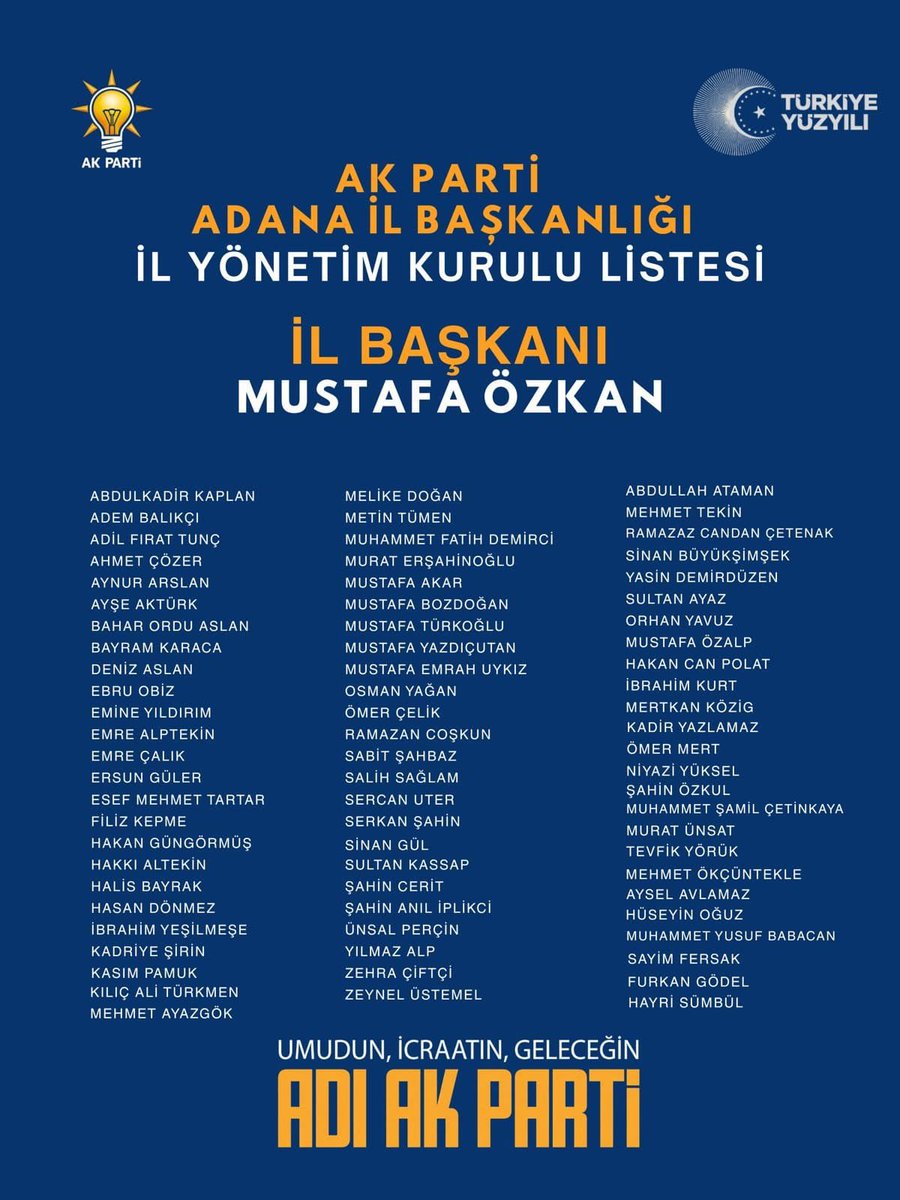 KocYucell's tweet photo. AK Parti Adana İl Başkanlığı Yönetim Kurulu hayırlı olsun.

İl Başkanımız Sn. @avmustafaozkan başta olmak üzere, Yönetim Kurulu’nda görev alan tüm arkadaşlarımızı tebrik ediyor; üstlendikleri bu kutlu görevde başarılar diliyorum.

Hayırlı olsun. 🇹🇷 https://t.co/rMA1ktboNE