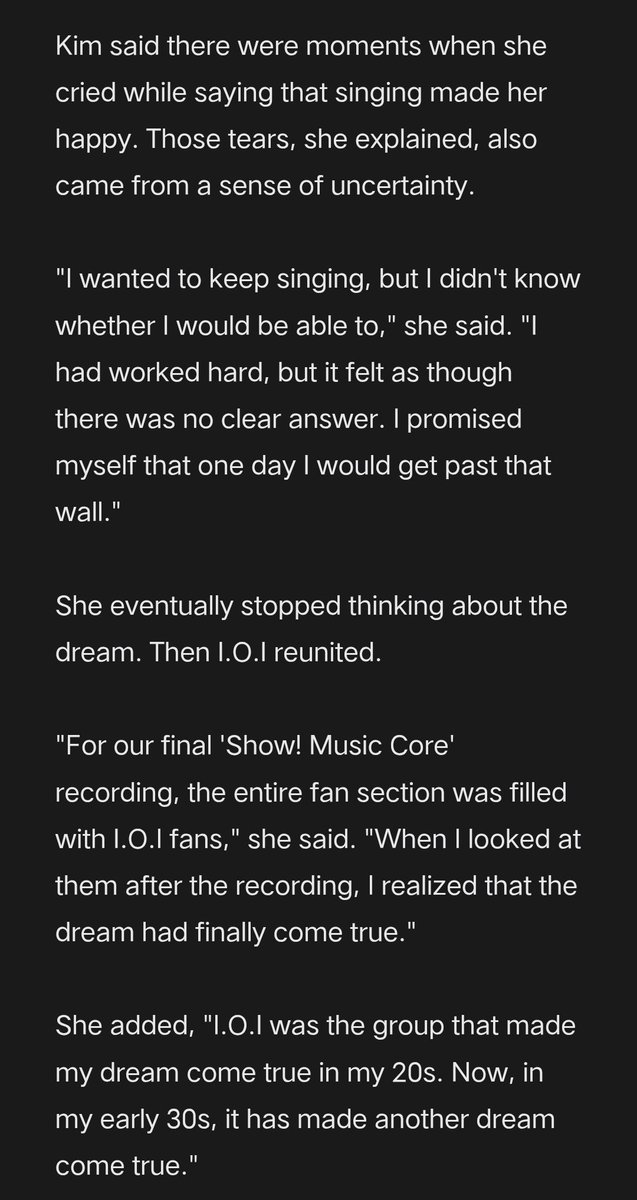 ioiuaena's tweet photo. —🍦260731 #아이오아이 #IOI

during sejeongʼs solo promotions, she dreamed of filling an entire section of a music show audience with her fans. it seemed so impossible back then that she felt discouraged at times, but it finally happened when she came back with ioi.

​“ioi was the group that made my dream come true in my 20s. now, in my early 30s, it has made another dream come true.”

#김세정 #KimSejeong