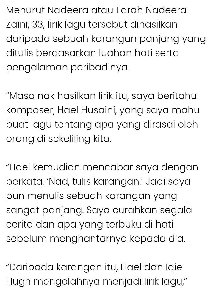 77nightfall's tweet photo. "Lirik Cuba Jadi Aku rupanya lahir daripada karangan Nadeera Zaini"

https://t.co/AxNUHW2hGB

#CubaJadiAku #Nadeera
#HaelHusaini #IqieHugh https://t.co/Bu2vfDF5Uk