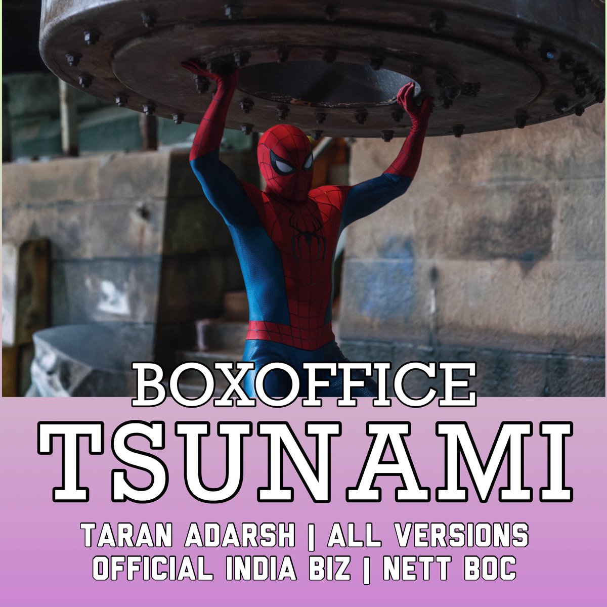 taran_adarsh's tweet photo. 'SPIDER-MAN' – IT'S A TSUNAMI AT THE BOXOFFICE... #SpiderManBrandNewDay continues its BLOCKBUSTER RUN... Saturday business has surpassed Thursday – the historic opening day – which speaks volumes about the film's extraordinary, record-shattering boxoffice performance.

The obvious question now: Will Sunday emerge as the biggest day of the extended weekend?... Going by the trends, the answer is a BIG YES.

WAIT, here's the most significant milestone... #AvengersEndgame had collected ₹ 260.40 cr in its first week [7 days], while #SpiderManBrandNewDay is set to surpass that total on Monday – its 5th day – creating yet another benchmark for a #Hollywood release in #India.

An extended 4-day weekend total of ₹ 240 cr+ is now a certainty, with the film all set to register the BIGGEST OPENING WEEKEND EVER for a #Hollywood film in #India.

⭐ #SpiderManBrandNewDay [Week 1] Thu 61 cr, Fri 48.30 cr, Sat 70.80 cr. Total: ₹ 180.10 cr.
Official Nett BOC | All versions | #India biz | #Boxoffice
#SpiderManBrandNewDay | #SpiderMan | #BrandNewDay