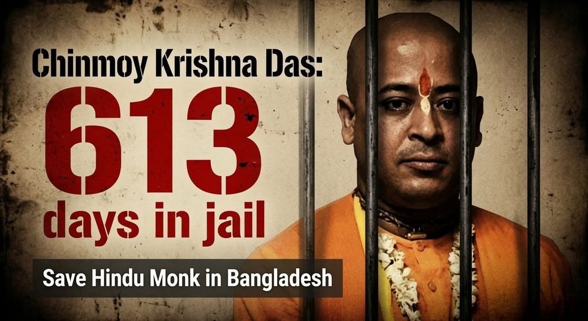 HinduVoice_in's tweet photo. Hindu Sadhu Sri Chinmay Krishna Das Prabhu is in jail 613 days. 

He raised demands for the welfare of the Hindu minorities of Bangladesh. 

But, several cases were made against him. 

His condition proves the fact that there is no human rights in Bangladesh for the Hindu minorities.