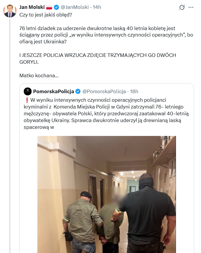 rzep8's tweet photo. Doszliśmy do momentu, w którym polskiej prawicy przeszkadza, ze policja ściga ludzi bijących kobiety po głowie. https://t.co/tHzdR7OeuA