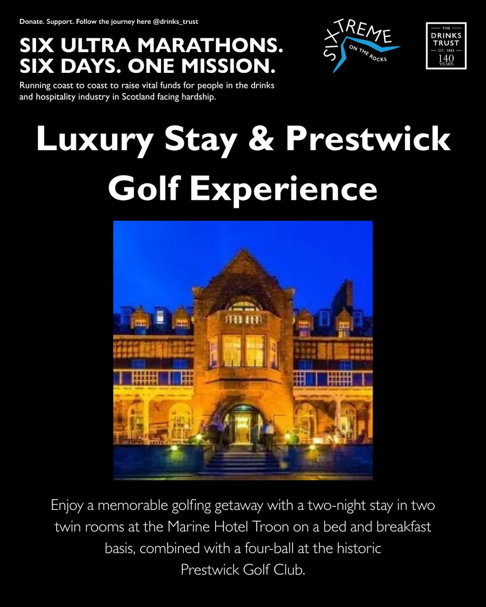 drinks_trust's tweet photo. Neil has successfully completed his incredible challenge running six ultramarathons over just six days! What better way to show Neil your support than bidding on an overnight stay and golf for 4 in one of the most iconic locations on Ayrshire’s golf coast.
https://t.co/iem5c9l171 https://t.co/mEQECyNK9X