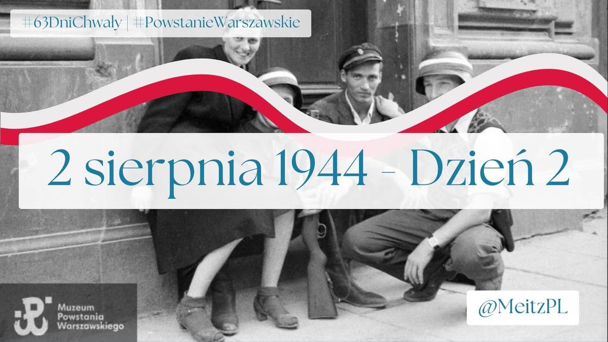 MeitzPL's tweet photo. 🗓 2 sierpnia 1944 - Dzień 2

Po pierwszym dniu walk Powstanie, mimo powszechnego chaosu, wchodzi w fazę organizacji i koordynacji.

O godzinie 9:00 w fabryce Kamlera na Woli rusza pierwsza powstańcza radiostacja. Komenda Główna Armii Krajowej wysyła do Londynu depeszę: “Powstanie trwa. Walczymy. Potrzebujemy wsparcia.”

Powstańcy zdobywają i umacniają swoje pozycje. W ich rękach znajdują się https://t.co/MuzPUnHXQj. Polska Wytwórnia Papierów Wartościowych, Poczta Główna, Elektrownia, gmach ZUS i Arbeitsamt. Na Woli batalion Zośka zdobywa dwa niemieckie czołgi typu Panther.

Nie wszędzie jednak sytuacja rozwija się pomyślnie. Część oddziałów z Żoliborza, Ochoty i Mokotowa wycofuje się do okolicznych lasów. Na Pradze Powstańcy tracą gmach Dyrekcji Kolei, a pod Pęcicami dochodzi do krwawej walki odwrotowej.

🕊️ 2 sierpnia ginie Krystyna Krahelska “Danuta”. Sanitariuszka, poetka i autorka pieśni “Hej, chłopcy, bagnet na broń!”. To jej twarz posłużyła jako wzór dla warszawskiej Syrenki.

📍Choć Warszawa nadal jest podzielona, świat zaczyna się dowiadywać, że Powstanie trwa.

🕯 Zostało 61 dni.

#PowstanieWarszawskie #63DniChwały #Dzień2
📷 Muzeum Powstania Warszawskiego