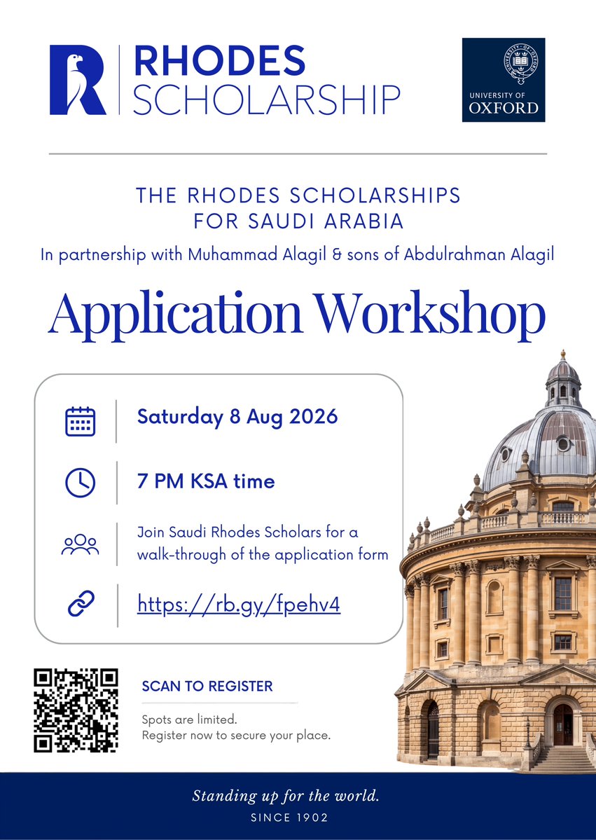 KSA_RhScholars's tweet photo. مع اقتراب الموعد النهائي للتقديم على منحة رودس، ندعوك لأولى الورش الإرشادية للتقديم على المنحة.

سيرشدك طلاب حاصلين على المنحة على مختلف أجزاء التقديم، وسيستقبلون أي أسئلة تتعلق به.

سجّل هنا:
https://t.co/yfwCuGPSqQ https://t.co/YZhr0oGk59