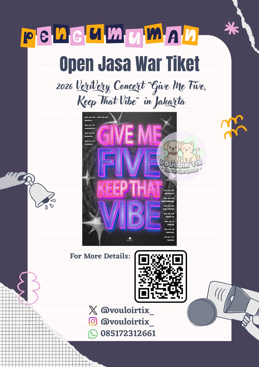 Vouloirtix_'s tweet photo. OPEN JASA WAR (JASWAR) TIKET 2026 VERIVERY CONCERT "GIVE ME FIVE, KEEP THAT VIBE" IN JAKARTA

🌟 Fee Bookslot : 50K 🌟

✅ Self Payment
✅ Pay Fee After Secured
✅ Pakai Data Sendiri

🔗 https://t.co/5ZFu1sz6MM

‼️ VERY LIMITED SLOT ‼️
#VERIVERY #GiveMeFiveKeepThatVibe #GM5KTV https://t.co/NP9PpvYn2d