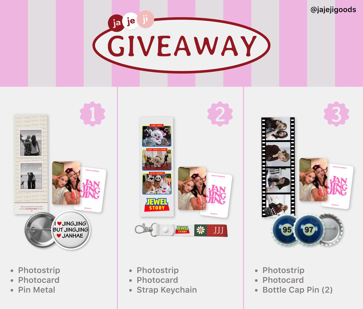 jajejigoods's tweet photo. 𝗚𝗜𝗩𝗘𝗔𝗪𝗔𝗬 for 3 LUCKY WINNERS

Karena ada kelebihan cetak dari batch 1, jadi mau GA kecil kecilan 🩷❤️

Syarat :
1. Follow @jajejigoods (pasti difollback, kita mutualan 💓)
2. Rep 'JANJINGJING BANGSA BESAR'
3. Like &amp; RT post ini

Random pick by web
Diumumin 6 Agustus 2026 https://t.co/6uQKrjAfYM