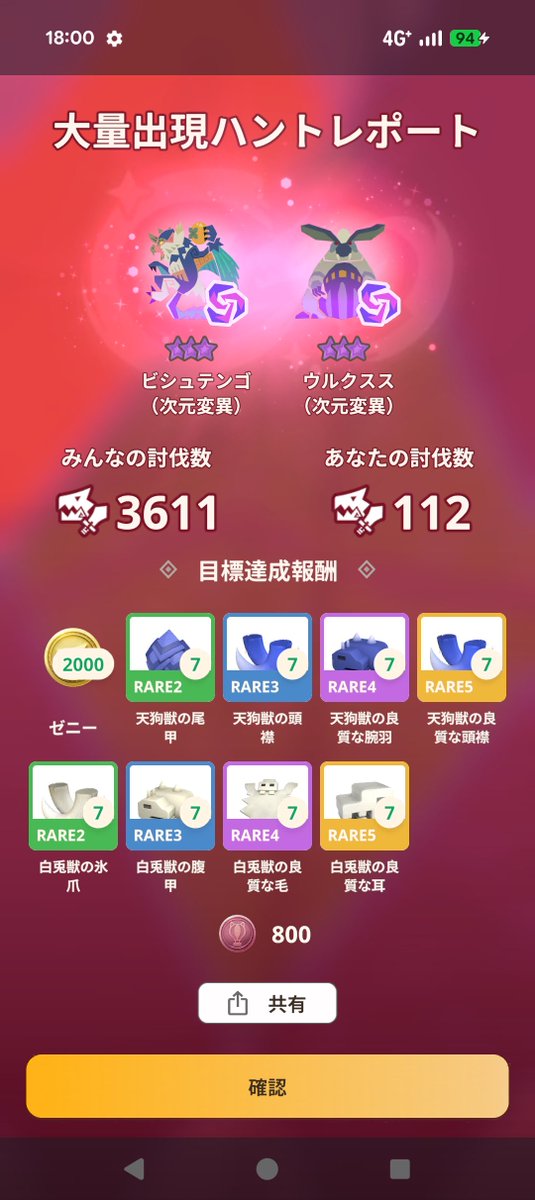 itsmonosan's tweet photo. 大量発生イベントお疲れさまでした

下振れ2日続き後
なんとか3日目で変異素材がまともに落ちるようになりました♪

よかった♪
#モンハンNOW https://t.co/F6rIJyN2v7