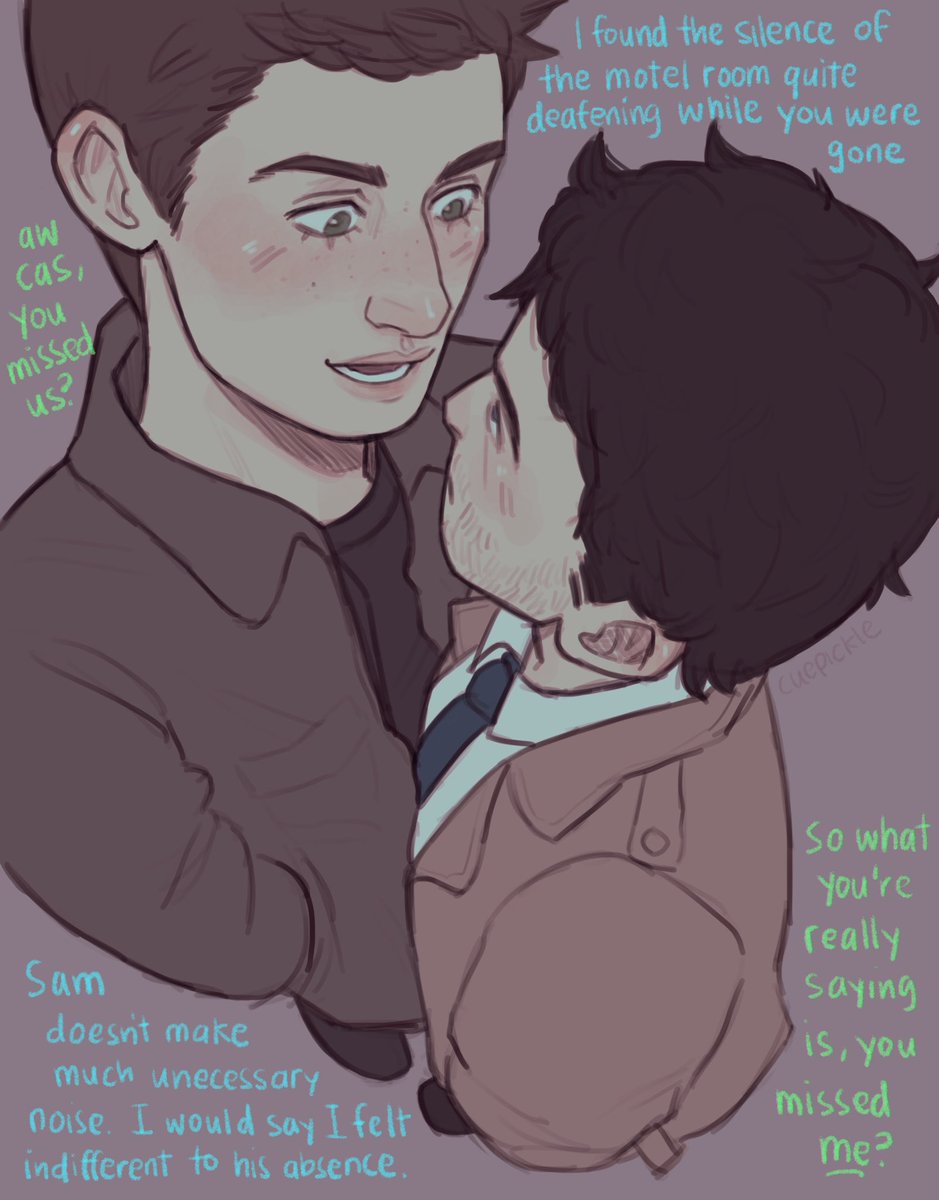 cuepickle's tweet photo. POV you’re watching your older brother catch up with his boyf- uh, Angel- after a salt and burn

#supernatural #spn #destiel https://t.co/nbknXQZiue