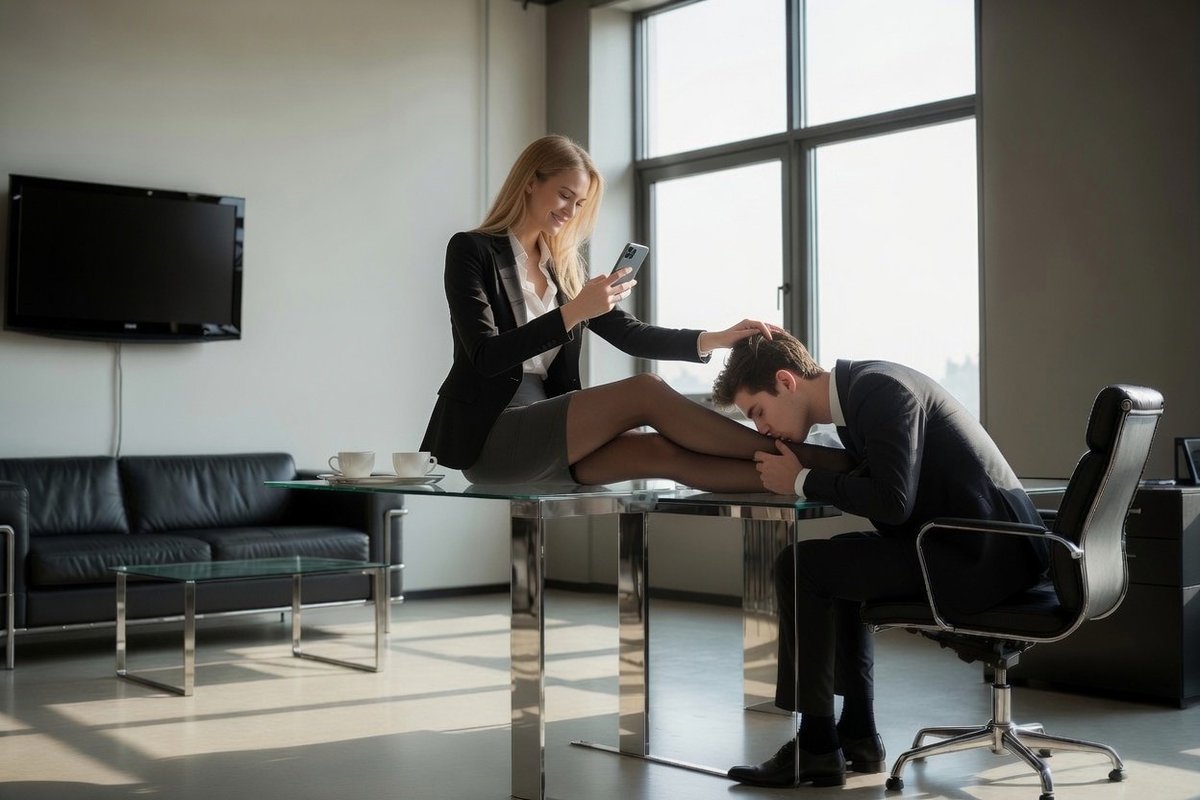 MarkoHein2's tweet photo. Female assistang knows that her boss has a foot fetish and loves stocking and is using it to blackmail him. https://t.co/JhXb2uCkCC