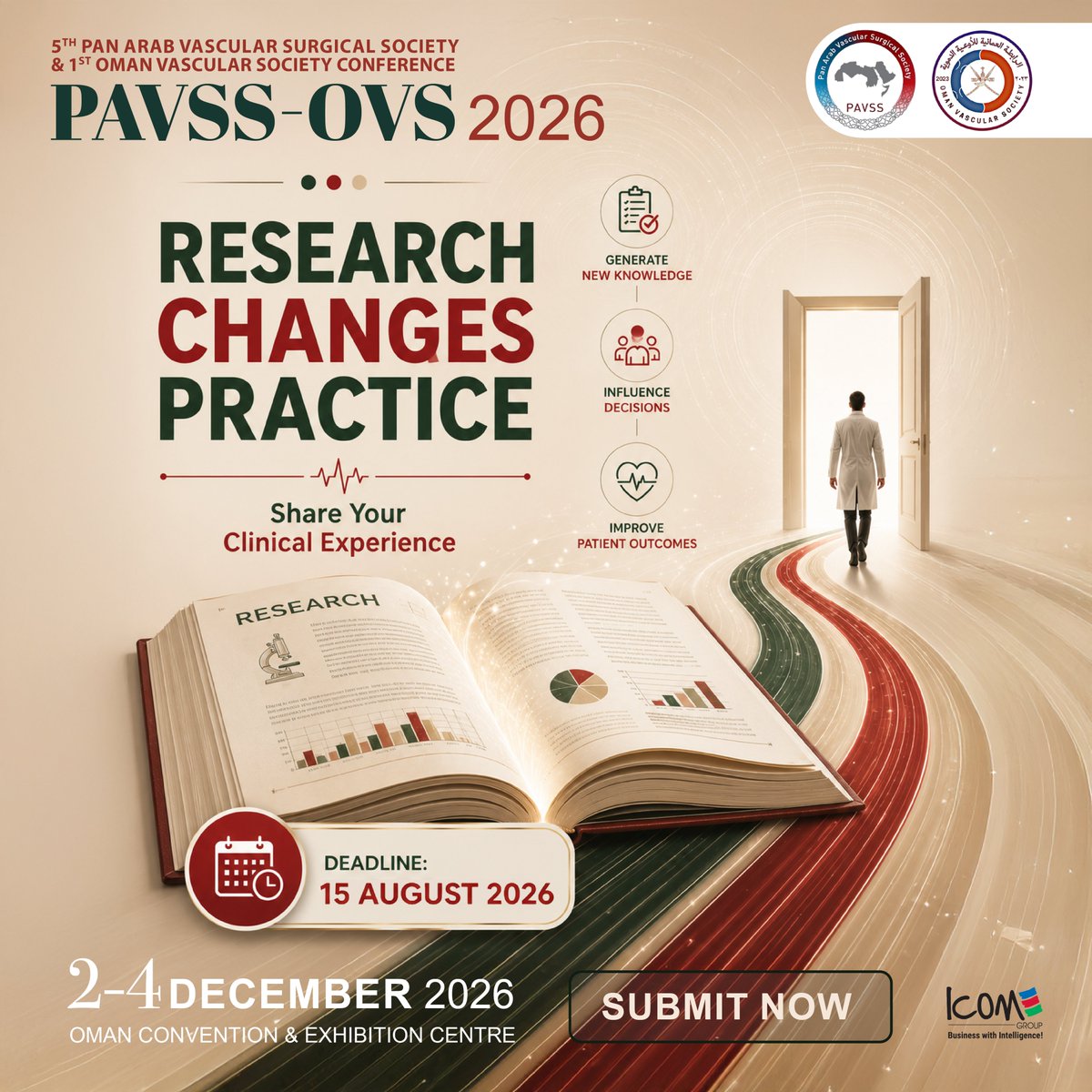 OVSociety1's tweet photo. Research changes practice. Share yours at #PAVSSOVS2026 Present your work, exchange ideas with leading vascular experts, and contribute to advancing patient care and the future of #vascular surgery.  
Deadline extended: 15 August 2026 
Submit Now: https://t.co/iAHEABF4mA https://t.co/XV4JR9T7Vl