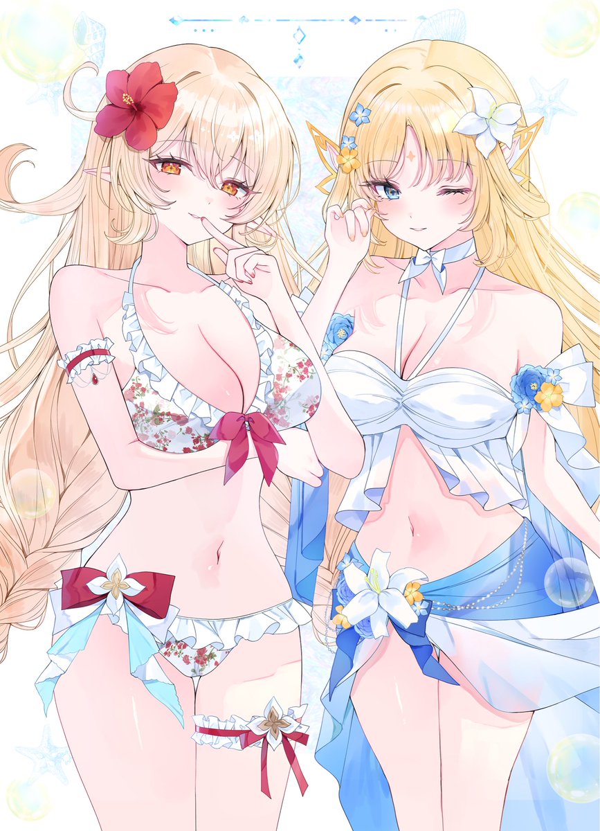 tsuyurieri1228's tweet photo. 水着アリス&amp;ニコ！🏝️💛

#原神
#GenshinImpact https://t.co/xC2HAehSMa