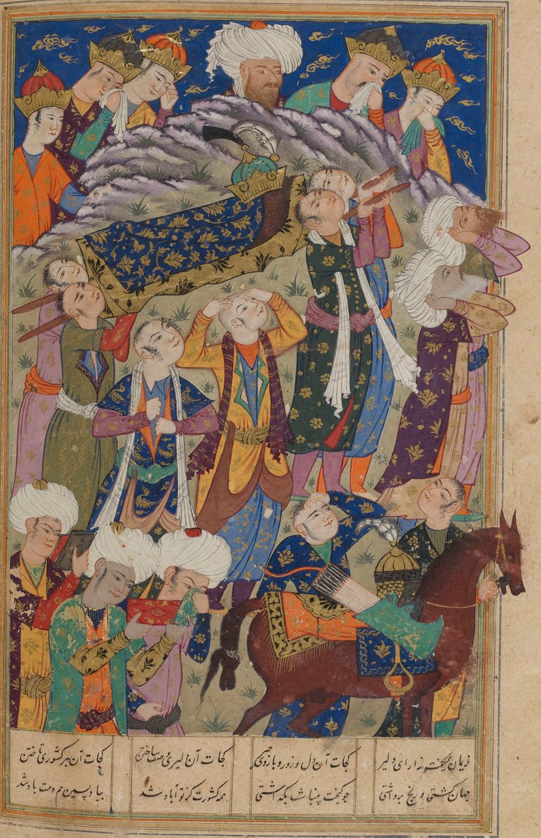 Mehrandhn's tweet photo. نريمان و سام در عزای گرشاسب
گرشاسب نامه اسدی طوسی.

به هر گوشه ای گريه ای خواسته
به هر خانه ای شيون آراسته

بزرگان همه در کبود و سياه
ز دو ديده آب از دو رخ کرده راه

سرشک همه لعل و رخسار زرد
پر از زخم نيلی رخ لاجورد